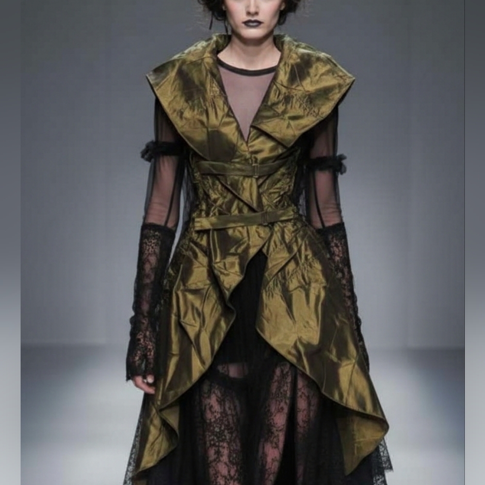 Marie Saint Pierre Avant Garde Couture Jacket Tunic - Gold/Green Taffeta S - Picture 1 of 11